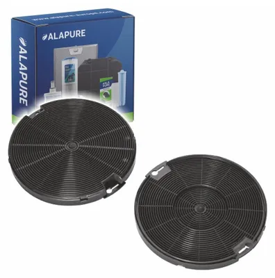 A product shot of two charcoal filters and a box of filters, with the brand name visible.