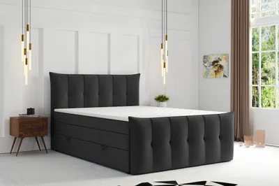 Produktbild von Boxspringbett SALERNO mit Bettkasten 180 x 200 cm Webstoff Schwarz Bett Bettkasten Taschenfederkern