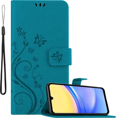 Image de Cadorabo Housse pour Samsung Galaxy A15 en FLORAL BLEU Housse de protection au design floral avec fermeture magnétique, fonction stand et porte-cartes Flip Case Flower Cover Etui Handy Klapp Hülle Book Tasche
