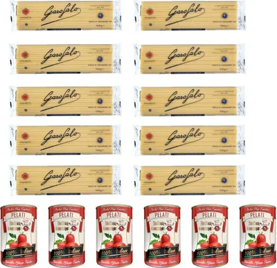 Produktbild von 10x Garofalo Spaghetti Hartweizen Italian Pasta 500g + Italian Gourmet 100% italienische geschälte Tomaten dosen 6x 400g
