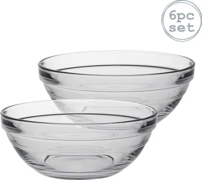 Produktbild von Duralex Lys Glas Stacking-Schüsseln für Küche, Aufschlagen - 14cm (5,5" ) - Satz von 6