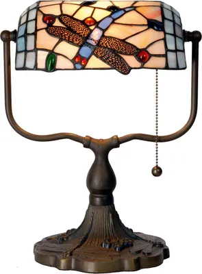 Image de Clayre & Eef Lampe de table Tiffany 27x20x36 cm Bleu Marron Métal Papillon
