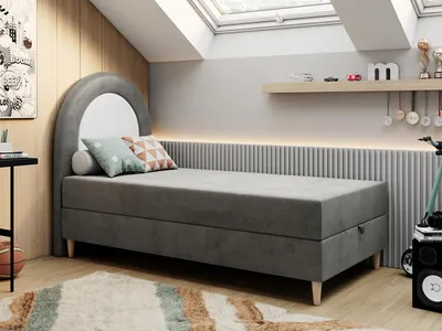 Produktbild von Kinderbett, Boxspringbett für Kinder, Einzelbett mit Matratze - NEST - 90x180cm - Dunkelgrau - H3