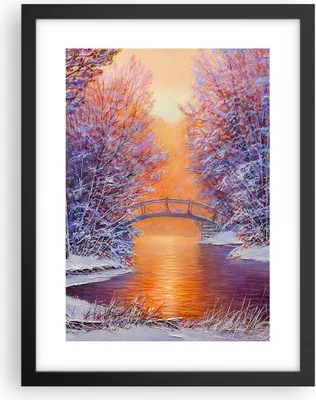 Produktbild von Gerahmtes Poster - Schwarzer Rahmen - Brücke Schnee Wald - 30x40 cm - Wand Bild - Wanddeko - Wandbilder - Kunstposter - Wandposter - Bilderrahmen - Bilder - Kunstdruck - P2BPA30x40-4545
