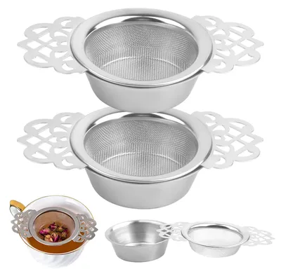 Teefilter-Set 2 Stück, Edelstahl, feinmaschig, mit Tropfschale, 7 cm