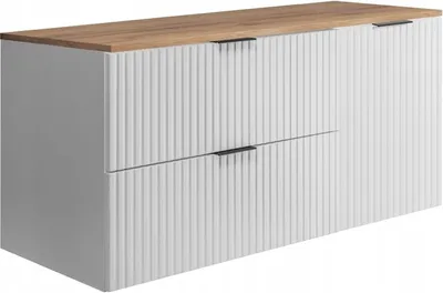 Immagine prodotto di RODAN - Mobile da bagno - 120 CM - Bianco opaco - MDF - Anta scanalata - Piano superiore marrone - Mobili da bagno - Mobile da bagno