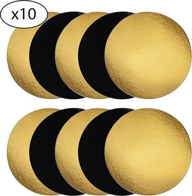 Zdjęcie produktu dla Okrągłe tekturowe podstawki pod torty, zestaw 10 sztuk, 18 cm, złoto-czarne