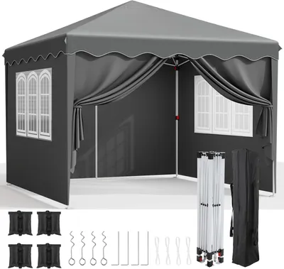 Image de Pavillon de jardin - 3 x 3 mètres - Gris - Imperméable et pliable, avec protection UV