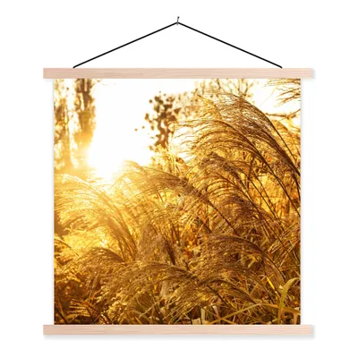 Produktbild von MuchoWow® Textilposter Pampasgras - Sonne - Gras 60x60 cm mit holzfarbenen Rahmen - Wanddekoration