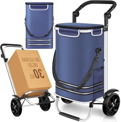 Productafbeelding van Boodschappentrolley - Winkeltas Trolley - Boodschappen Vervoeren - Met Koelvak - 56 liter - Blauw