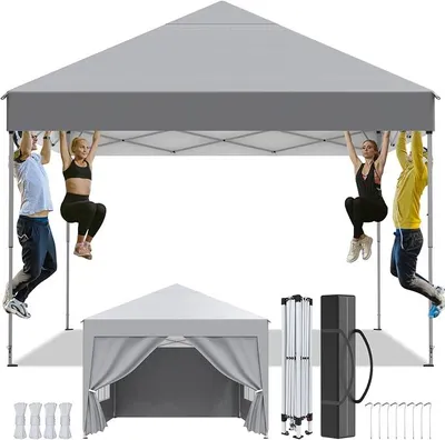 Produktbild von Pavillon 3x3m?Faltpavillon Wasserdicht?Winterfest?UV Schutz 50+?Stabil?Höhenverstellbar?Gartenpavillon mit 4 Seitenwänden?Tragtasche?Faltbar Partyzelt Gartenzelt für Outdoor Garten Party,Grau