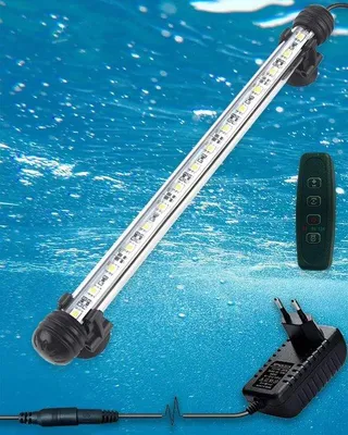 Imagen del producto de Lámpara LED para acuario Unyqoos® IP68, 30 cm – impermeable, regulable con temporizador, blanco y azul, para acuarios de 30–50 cm, 12V,