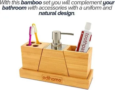 Productafbeelding van Famanu Badkameraccessoires set - Bamboe, 4-delig