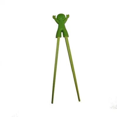 Produktbild von 071 Essstäbchen Chopsticks + 1 Clip Essstäbchenhelfer aus Gummi, Motiv Kind grün