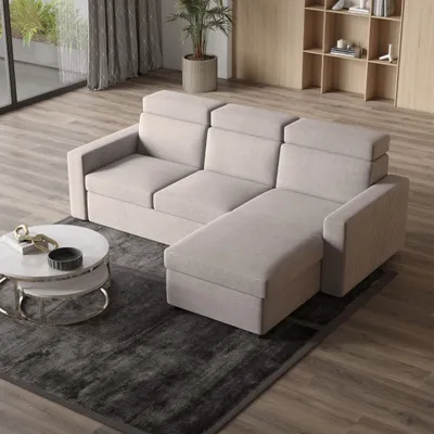 Zdjęcie produktu dla Masseno narożnik PADWA z funkcją spania w kształcie litery L, sofa z pojemnikiem na pościel, sofa do salonu, kanapa, sofa rozkładana, zestaw wypoczynkowy - beżowy, POSO 02
