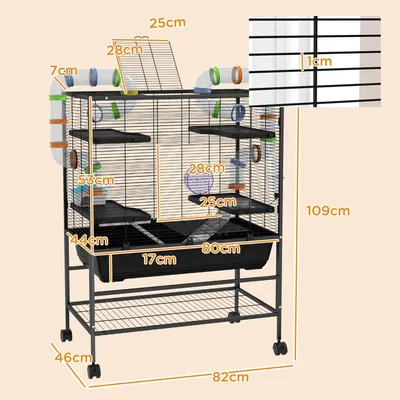 Produktbild von PawHut Hamsterkäfig mit Röhren, Laufrad, Häuschen, Ablagefläche, Schwarz