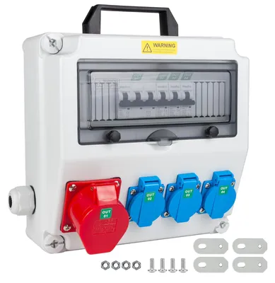 Bauverteiler 16 A, CEE-Steckdose, 3x Schuko, IP44, Handgriff