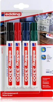 Produktbild von edding 3300 Permanent Marker 4er schwarz, rot, grün, blau 1-5mm (1er Pack)