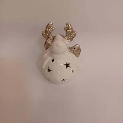 Produktbild von DECOLED Keramik-Rentier, 7,3 x 6,5 x 9,3 cm, warmweiß, 2xLR44
