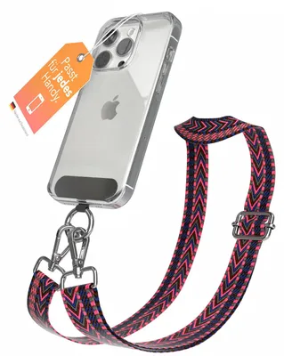 Produktbild von EAZY CASE - Handykette Universal Pad zum Umhängen, kompatibel mit jedem Handy, Kette mit Hülle, Handyband ZigZag Style in Blau