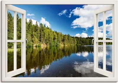 Produktbild von ARTland Leinwandbild Norwegische Landschaft - weißes Fenster Größe: 70x50 cm
