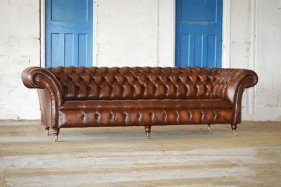 Obrázek produktu pro Hnědá čalouněná pohovka Chesterfield, 4 místná, sedací souprava, pohovky
