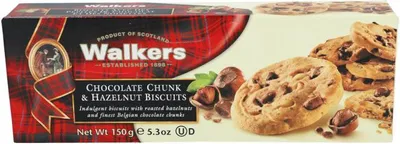 Obrázek produktu pro Sušenky Walkers Chocolate Chunk and Hazelnut s čokoládovými kousky 150g
