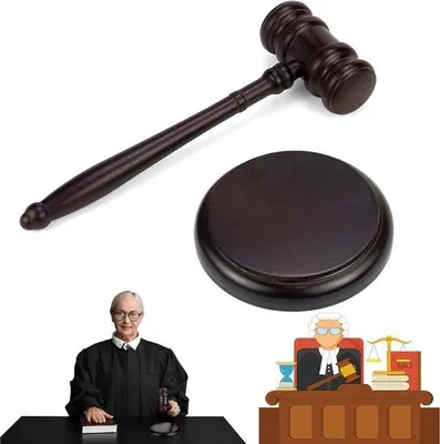 Produktbild von Hölzerner Präsidentenhammer - Holzhammer - Präsidentenhammer Mit Schlagblock – Auktionhammer – Rechterhammer - Schwarz - Holz