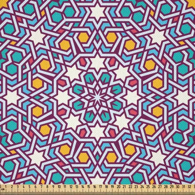 Produktbild von ABAKUHAUS marokkanisch Satin Stoff als Meterware, Arabisches Stern-Muster-traditionelles orientalisches Design-nahöstliche Kultur inspiriert, 2 M (148 x 200 cm), Mehrfarbig