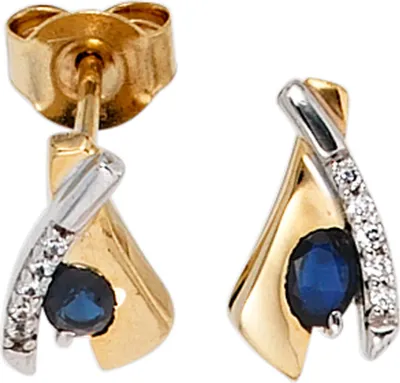 Produktbild von Ohrstecker Stecker Safir Saphir blau & 10 Zirkonia 333 Gold Gelbgold