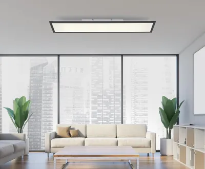 Image de Just Light Plafonnier LED "Flat" noir, 24 W, CCT changement de couleur, télécommande, 100x25 cm, plafonnier de salon, lampe