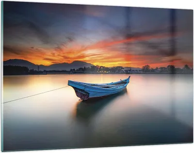 Produktbild von Bilder auf glas - Einteilig - Westen Sonne Boot - 120x80cm - Glasbilder - Wandbilder - Bilder - zum Aufhängen bereit - Wanddekoration aus Glas - Glas Bilder - Wandbild auf Glas - GAA120x80-4791