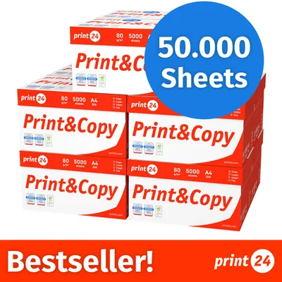 Produktbild von print24 Druckerpapier Kopierpapier 50000 Blatt 100 x 500 A4 80g Premium Weiß PEFC C