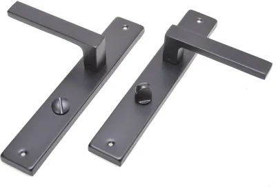 Produktbild von Aqbau® Türdrückerset (WC Badtüren) Langschild Schwarz | Türdrücker | Türklinke | Türgriffe | Türbeschlag | Rose