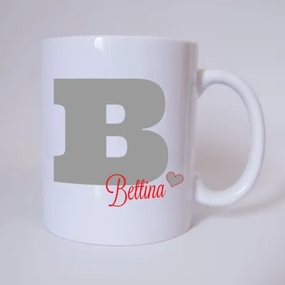Produktbild von TassenKing - Namenstasse Buchstabe B, individueller Name (Grau/Rot) / Tasse / Kaffeetasse / Kaffeebecher