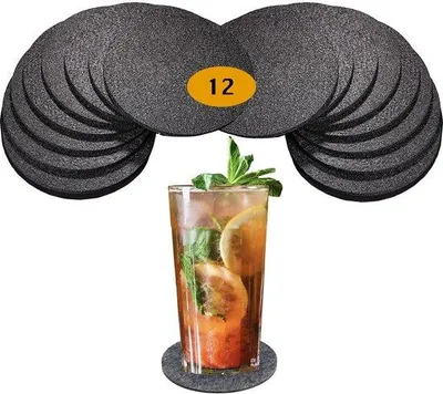 Obrázok produktu pre 5 mm sklenené podložky pod poháre, sada 12 ks, tmavosivé sklenené podložky