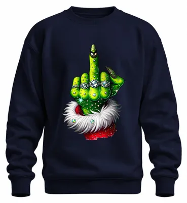 Productafbeelding van Grinch, middelvinger, kerst, brutaal, cadeau, glitter, uni, sweatshirt, trui, marineblauw, XXL