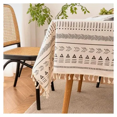 Produktbild von Abwischbare Tischdecke für den Außenbereich, Gartentischdecke 90x90cm eckig, wasserdichte Tischtücher im Boho-Stil mit Quasten, geeignet für Balkon und Küche, Grau, 1 Stück