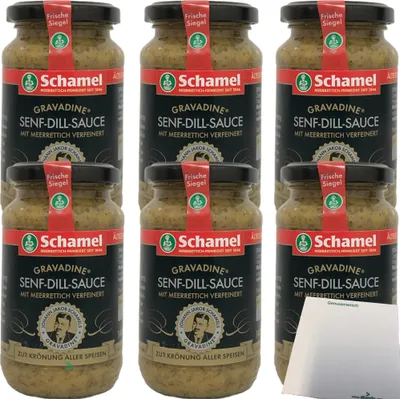 Produktbild von Schamel Senf-Dill-Sauce Gravadine mit Meerrettich verfeinert 6er Pack (6x140ml Glas) + usy Block