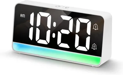 LED-Wekker mit Umgebungslicht, Doppelalarm, Schlummerfunktion, weiß