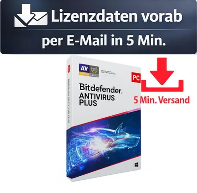 Produktbild von Bitdefender Antivirus Plus (5 PC - 1 Jahr) DACH ESD Antivirus Sicherheit 5 Min. Versand als Download per Mail
