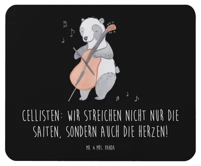 Produktbild von Mr. & Mrs. Panda Mouse Pad Cello Herz - Schwarz - Geschenk, Instrument, Musiker, Mauspad, laptop, Solo, Gefühl, Orchester, pc, Musikinstrument, Musik, Lernen, mousematte