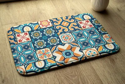 Produktbild von Badteppich Saugfähige - Badezimmer Teppich - Rutschfester Badvorleger Badematte - 75x45 cm - Azulejo
