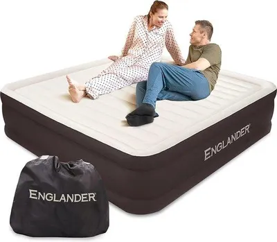Image de Matelas gonflable king size avec compresseur intégré - Housse de luxe pour deux personnes - Matelas de voyage et de camping confortable