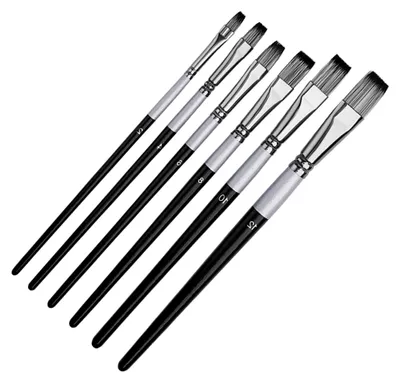Produktbild von Set mit flachen Pinseln, 6-teilig, für Acryl-, Öl-, Aquarell- und Gouachemalerei, Kunstpinsel aus Nylonhaar für Anfänger und Profis