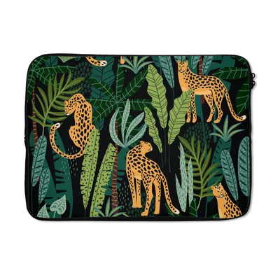 Produktbild von MuchoWow® Laptop Hülle 13 Zoll Dschungel - Panther - Muster - Jungen - Mädchen - Pflanzen Laptoptasche - Laptophülle - Sleeve - Rundumschutz