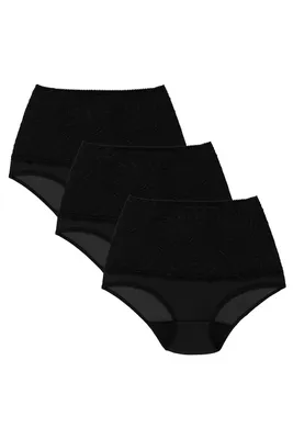 Produktbild von Wolbar damen y shapewear-slips 3-er pack spitze miederslip hohe taille figurformende wb207, schwarz, xl