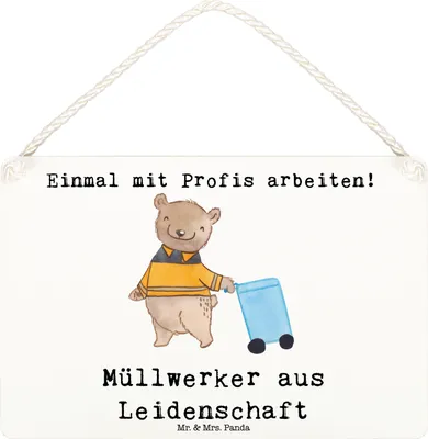 Produktbild von Mr. & Mrs. Panda Schild Müllwerker Leidenschaft DIN A6 - Weiß - Geschenk, Türschild, holzbild, Müllmann, Holzschild, Lustig, wandtafel, wandhänger, Spruch