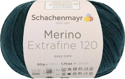 A ball of teal yarn with a label wrapped around it.