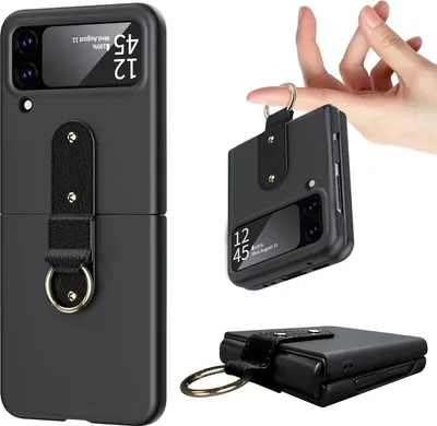 Immagine prodotto di Custodia Pieghevole Per Samsung Z Flip 4 Nero Con Cinturino Pieghevole Con Anello
